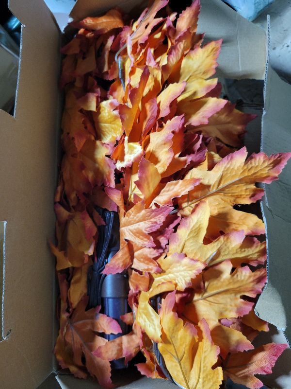 Photo 1 of 2 Pack 4FT Artificial Lighted Maple Tree, Thanksgiving Decorations for Home with Timer, 100 LED Prelit Fall Decor Maple Tree with Warm White Light for Indoor Outdoor Harvest Thanksgiving Day, Orange