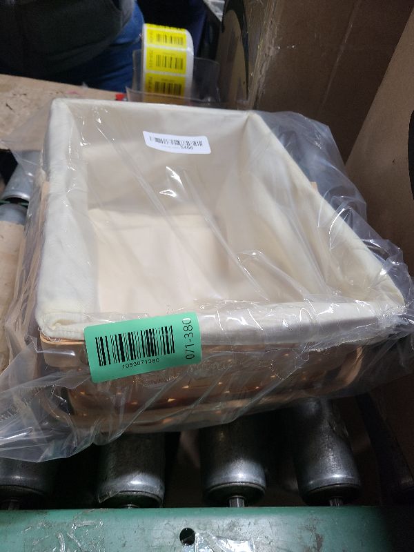 Photo 1 of 12 Inch Rectangular Woodchip Picnic Basket Lined with White Fabric