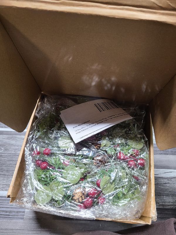 Photo 1 of 12 Pcs Mini Christmas Candle Rings Wreaths 3" Red Berry Norfolk Snowy Pine Winter Wreath Artificial Xmas Kitchen Cabinet Wreath Table Centerpiece for Candle Holder Pillar Front Door Window Wall Decor