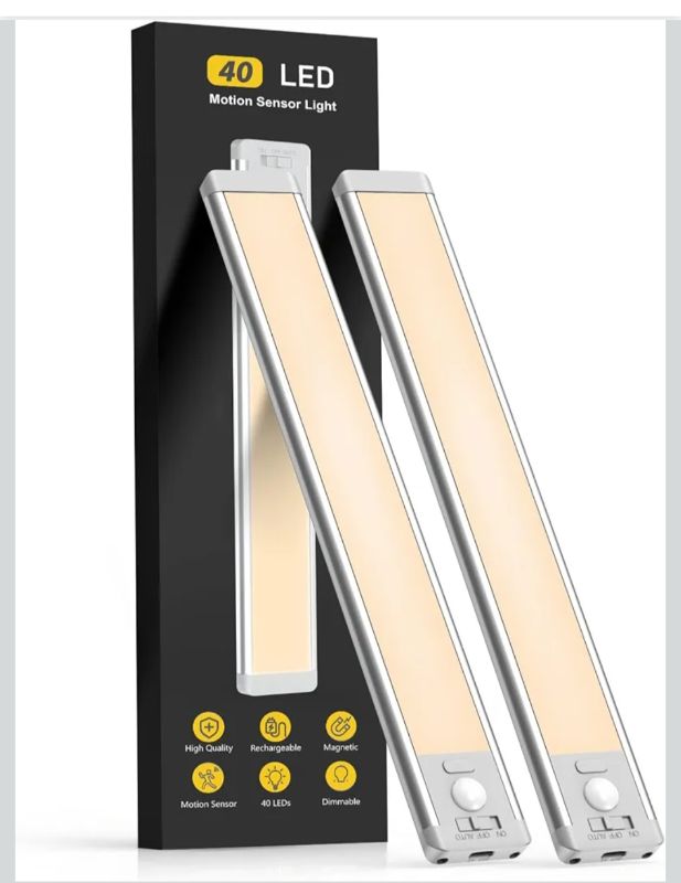 Photo 1 of 10inch Under Cabinet Lighting, 2 Pack Rechargeable Motion Sensor Light Indoor, 5 Levels Dimmable Magnetic Closet Lights, Wireless Under Counter Lights for Kitchen, Stairs