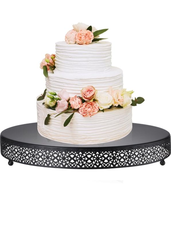 Photo 1 of Wenqik Cake Stand 18 Inch Round Metal Cupcake Dessert Wedding Cake Stand Cookies Display Holder Fruit Serving Tray for Table Wedding Birthday Anniversary Party(Black)