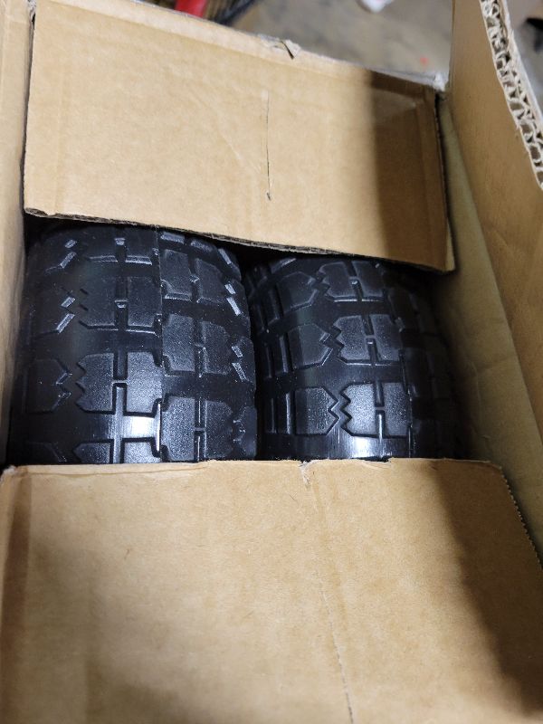 Photo 1 of (2-Pack) VEVOR 10-Inch Solid Rubber Tires and Wheels, 4.10/3.50-4" Flat Free Tubeless Tires and Wheels with 5/8" Axle Bore Hole, Offset Hub, Perfect for Hand Truck, Utility Cart, Dolly, Garden Trailer