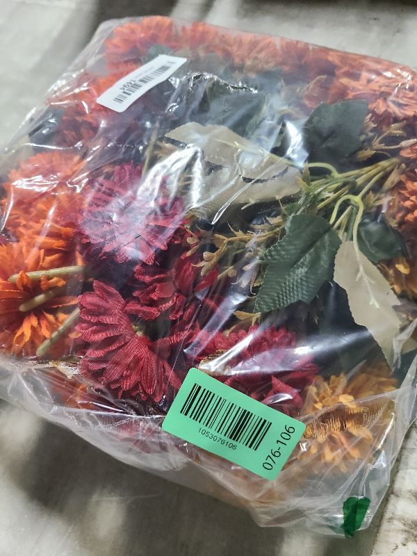 Photo 1 of 12 Pcs Artificial Fall Flowers Faux Mums Burnt Orange Flowers Assorted Fake Silk Mums Chrysanthemums Bouquet Fall Marigold for Vase Table Floral Arrangement for Wedding Home Outdoor Autumn Decorations