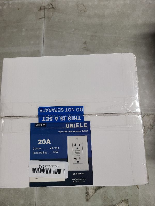 Photo 1 of (20 Pack) UNIELE 20 Amp Slim Non-Tamper Resistant GFCI Outlet, GFI Receptacle with LED Indicator, 20A/125V, Wallplate Included, ETL Certified