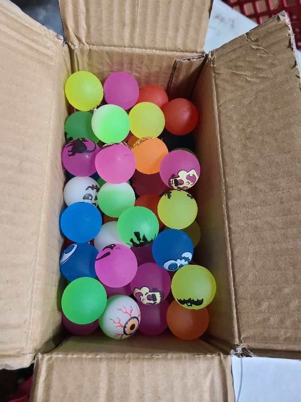 Photo 1 of 100 Piece Halloween Glow in The Dark Bouncing Balls, 10 H alloween Theme Designs for Halloween Party Favor Supplies, School Classroom Game Rewards, Trick or Treating Goodie Bags, Halloween Miniatures