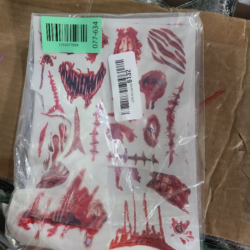 Photo 1 of 110Pcs Halloween Party Favors - 4 Sheets Halloween Decorations Tattoos Bloody Wound Supplies Goodie Bag Stuffers for Halloween Decor Indoor, Halloween Tattoos & Halloween Decorations Gifts for Party