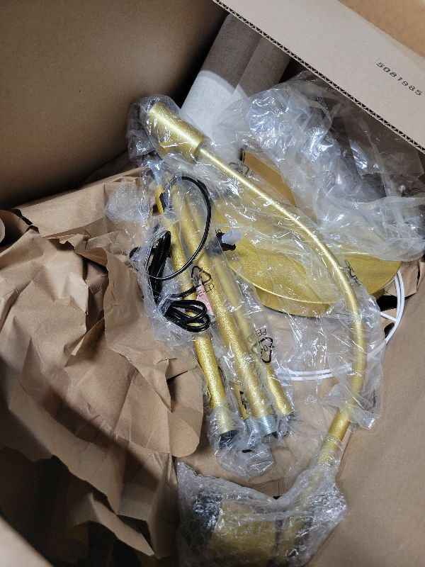 Photo 1 of ?Upgraded? Dimmable Gold Floor Lamp, 1200 Lumens LED Bulb Included, Arc Floor Lamps for Living Room Modern Standing Lamp with Linen Shade, Tall Lamp for Living Room Bedroom Office Reading Room Nursery