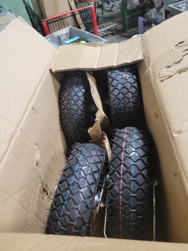 Photo 1 of 10 Inch Pneumatic Casters Set of 4 (2 Swivel/2 Rigid),Heavy Duty Casters,Tolerable 1300 LBS,Rubber Knobby Tread for Workbench, Cart, Trolley,Wagon and Shelves