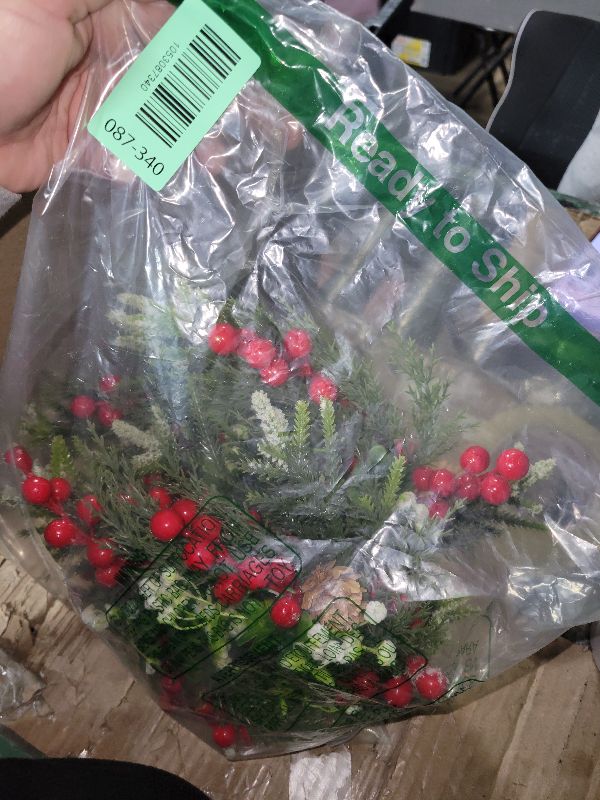 Photo 1 of [Snowy] 4 Pcs Christmas Candle Rings Wreaths, Mini Wreaths - 9"x3.5" Real Touch Cedar Wreath with Cypress Snowy Pinecones & Red Berry Christmas Candle Ring Holder for Home Table Centerpiece Decor