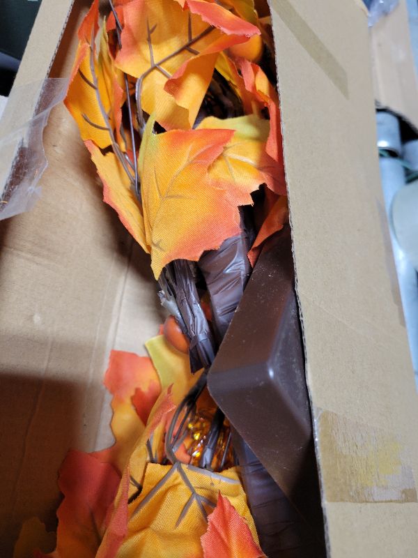 Photo 1 of 2 Pack 24 Inch Prelit Fall Maple Tree Fall Thanksgiving Decorations with 48 LEDs Battery Operated Timer Lighted Acorn Maple Artificial Tabletop Light Up Tree for Home Indoor Thanksgiving Table Decor