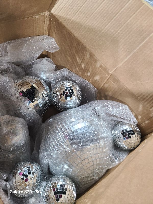 Photo 1 of 17 Pcs Disco Ball Decor: Mini Large Assorted Size Hanging Mirror Disco Balls - Silver Christmas Ornaments for New Year Decor Xmas Tree Weddings Party Favors Birthday(12, 8, 6, 4, 3.2 Inch)