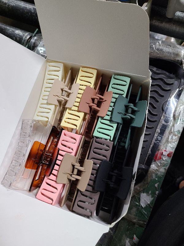 Photo 1 of 12 Pcs Large Square Hair Claw Clips for Women, 4.3-Inch Matte Rectangle Claw, Strong Hold Non-slip Hair Clips for Thick & Thin Hair,Mixed Color for Gifting, Work, and Daily Styling