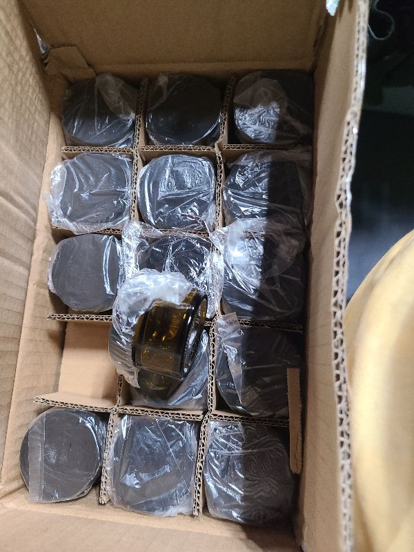 Photo 1 of 1oz Glass Jar with Lid, Hoa Kinh 30Pack Amber Round Containers Cosmetic Glass Jars with Inner Liners and Black Lids Travel Jars for Storing Lip and Body Scrub, Lotion, Body Butter, Bath Salts, Liquid