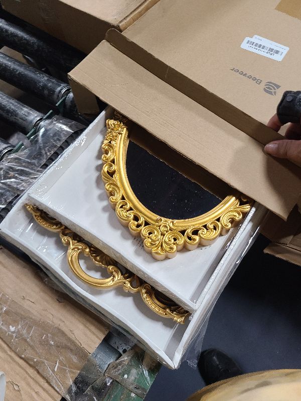 Photo 1 of 2 Pcs Vintage Decorative Gold Mirror Set Including 12. 6" x 9. 1" Oval Wall Mirror 15. 4" x 9. 7" Square Antique Tabletop Makeup Mirror for Bedrooms Living Room Dresser Decorations