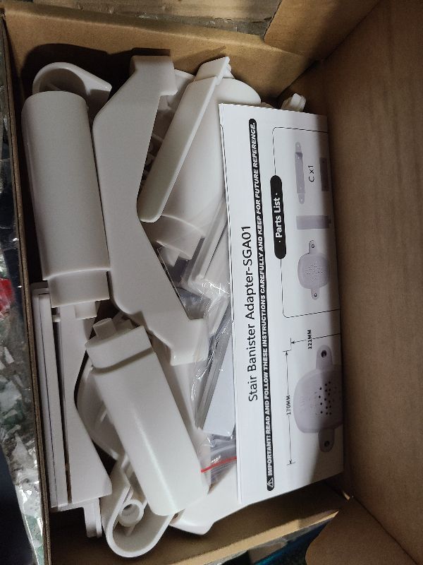 Photo 1 of 2 Pcs Baby Gate Banister Adapter – No?Drill Stair Railing Mount, Fits 2–3.5? Round/Square Posts, Compatible with Baby & Pet Safety Gates(White, Standard-W)