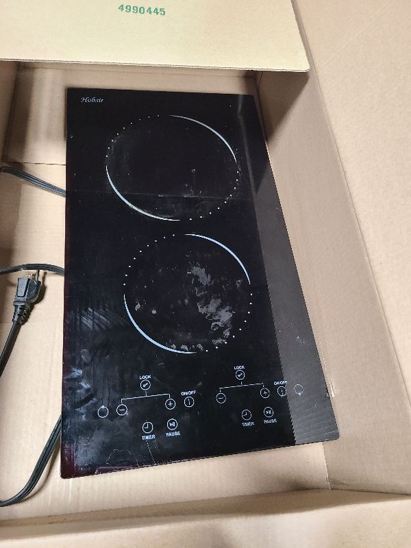 Photo 1 of 2 Burners Electric Cooktop, Vertical Electric Stove Induction w/ 9 Power Levels, 1500W Built-in & Countertop Electric Ceramic Cooktop w/Timer, LED Touch Screen