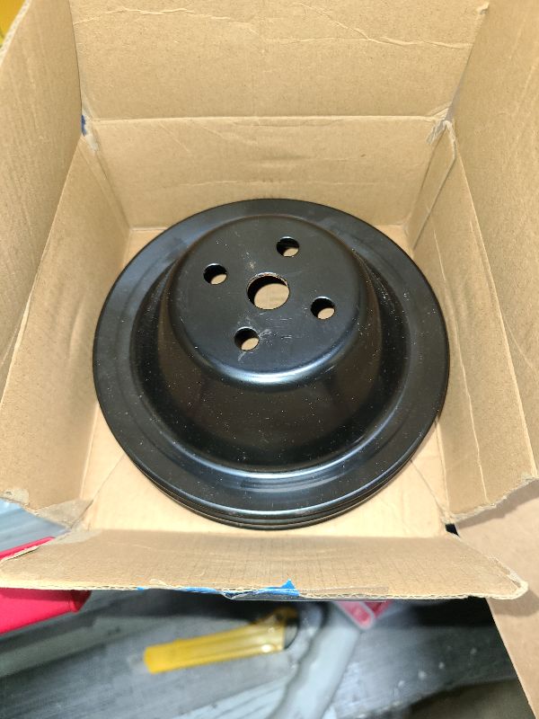 Photo 1 of 1 PC SHLPDFM Pulley Black Steel SWP 5/8" Double-Groove Short Water Pump Pulley Compatible with Small Block Chevy SBC 262 265 267 283 302 305 307 327 350 400