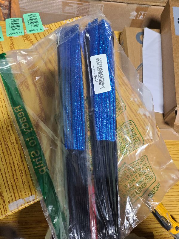 Photo 1 of 2 PCS Boots on The Ground Fan, Clap Fans for Line Dancing, 13" Glitter Large Rave Fans,Folding Clack Handheld Foldable Hand Fan for Dance, EDM Music Festivals & Parties(Royal Blue)
