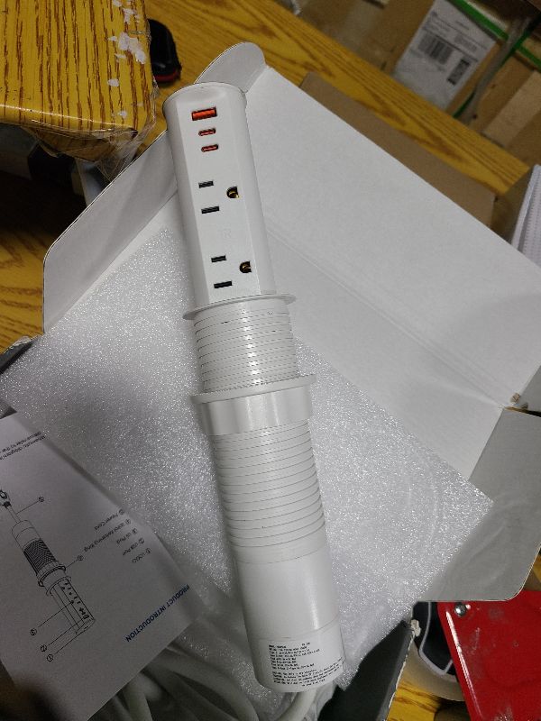 Photo 1 of 2 Inch Pop Up Outlet for Countertop,Power Grommet 2-inch Desk Wire Hole Insert,20W USB C,2 Outlets,2 USB C/1 USB A,Recessed Outlet,Desk Charging Station (White, 6 FT Cable)