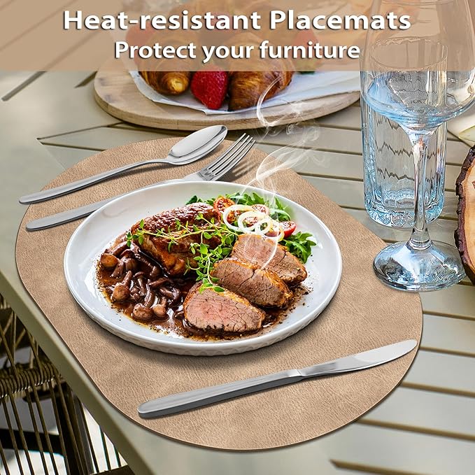 Photo 1 of **MSRP 9.73** ADRIMER Placemats, Heat Resistant Oval Placemats Set of 2 Washable 12 x 17 Inch, Waterproof Table Placemats Set of 6, Wipeable Faux Leather Placemats for Kitchen, Dining Room, Apricot