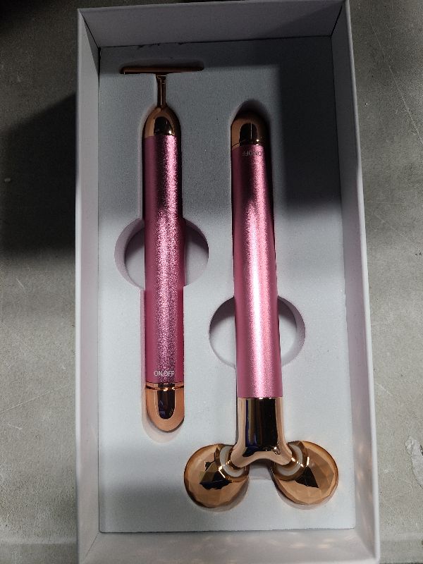 Photo 1 of 2-IN-1 Beauty Bar 24k Golden Pulse Facial Face Massager, Electric 3D Roller and T Shape Arm Eye Nose Head Massager Facial Roller Massager Kit Skin Care Tools