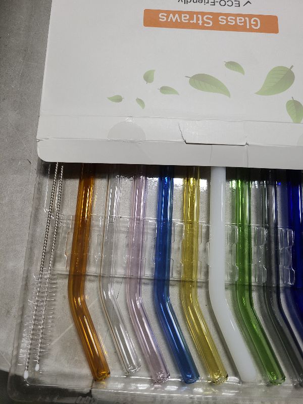Photo 1 of 10 Pcs Reusable Bent Glass Drinking Straws,9''x10 mm Colorful Glass Straws for Beverages, Shakes, Milk Tea, Juices,Set of 10 Bent with 2 Cleaning Brushes -Shatter Resistant