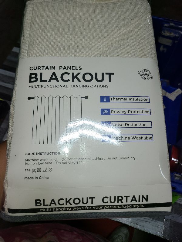 Photo 1 of 100% Blackout Shield Linen Blackout Curtains for Bedroom 84 Inches Long, Back Tab/Rod Pocket Living Room Drapes, Thermal Insulated Blackout Curtains 2 Panels Set, 50" W x 84" L, Cream