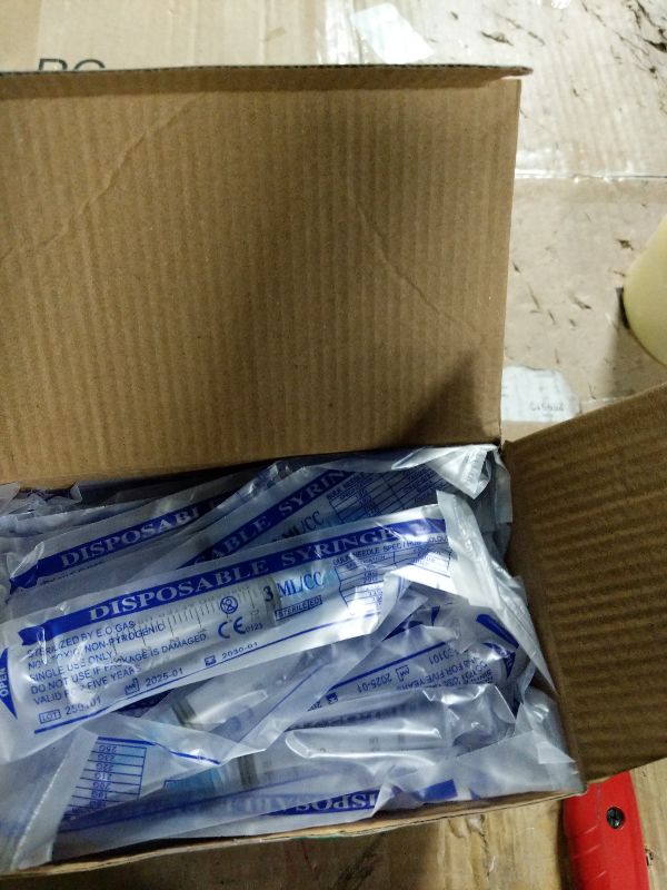 Photo 1 of 100 Pack 3ml Disposable Syringe with Needle 23Ga 1.0 Inch, Luer Lock Syringes, Individual Sterilized Wrapped