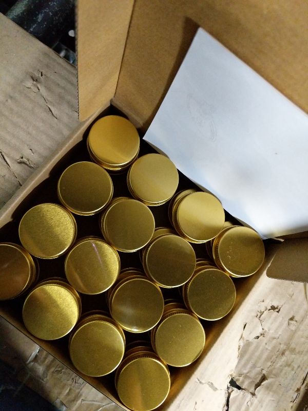 Photo 1 of 0.5 oz Screw Top Aluminum Tin Jar with Screw Lid and Blank Labels (Gold - Pack of 32)