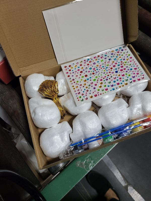 Photo 1 of 12PCS Day of the Dead Ornaments-Dia De Los Muertos Sugar Skull Decorations Crafts Kit, DIY Halloween Hanging Foam Skeleton Head Decor for Altar De Muertos Halloween Party Christmas Tree Decorations