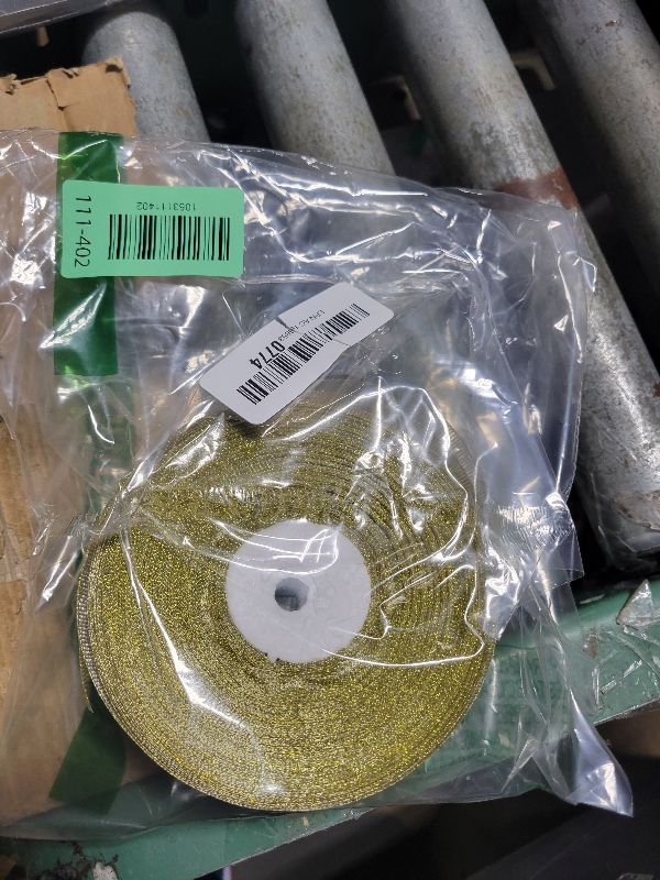 Photo 1 of 100 Yards Gold Glitter Ribbon 1 Inch, Sparkly Width Solid Fabric Ribbon for Gift Wrapping, Crafts, Holiday Wedding Birthday Party Decoration Flower Bouquet, Metallic Gold Ribbon Roll
