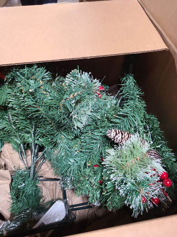 Photo 1 of 2 Pack 24" Lighted Christmas Tree Outdoor Urn Filler with Timer 8 Modes Warm White & Multi-Color Change Lights Snowy Pinecone Berries Tripod Stake Xmas Trees Planter Filler Christmas Decor Yard Porch