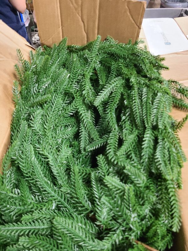 Photo 1 of 2 PCS-9FT Artificial Norfolk Pine Garlands - Real Touch Winter Pine Garland, Green Artificial Greenery Garland for Table, Mantle, Wall, Indoor, Outdoor Christmas Decorations