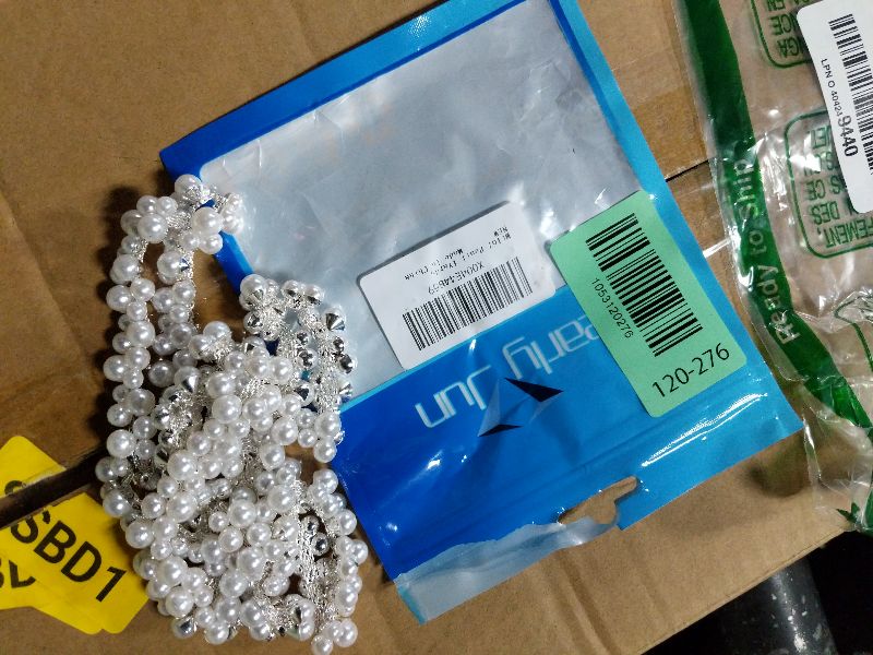 Photo 1 of 1 Yard Pearl Trim Chain String Silver Applique Fringe Ribbon Strips Beads Sewing Dress DIY Party Wedding Bouquet for Decoration Bridal Costume Embellishment