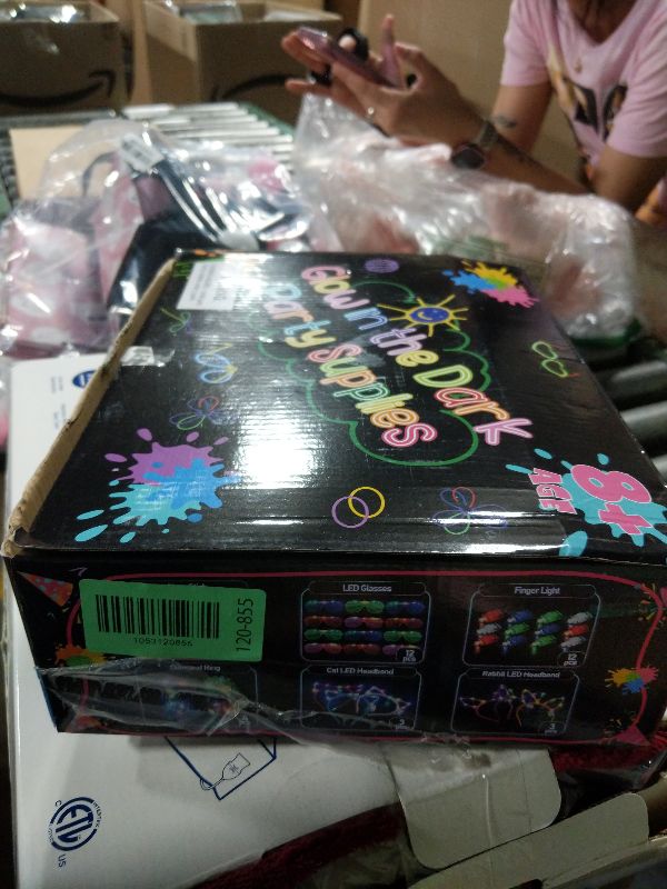 Photo 1 of 150PCS Glow in the Dark Party Supplies for Kids Adults, Light Up Party Favors with Light Up Glasses, Headband, Rings, 100 Glow Sticks Bulk Party Pack DIY Glow Necklaces Bracelets, Neon Party Supplies