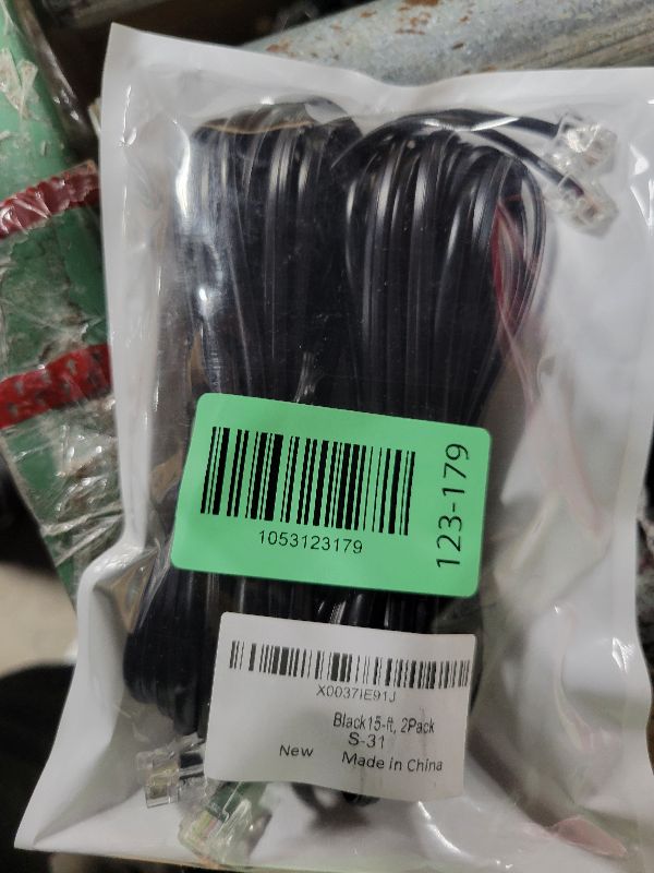 Photo 1 of 15-Feet Phone Telephone Extension Cord Cable Line Wire with Standard RJ11 6P4C Plugs for Landline Telephone,(Black15-ft, 2Pack)