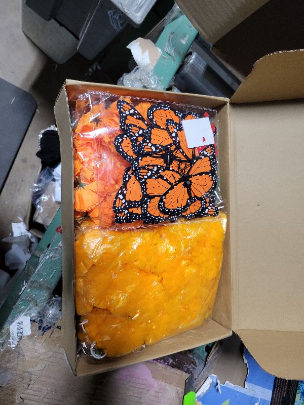 Photo 1 of 110 Pcs Dia de los Muertos Decorations Ofrenda Kit – Day of the Dead Altar Decor with 2 Marigold Garlands, 50 Flowers & Stems, Table Runner Skull, 6 LED Candles, 24 Butterflies, 9 Papel Picado, 6 Mask