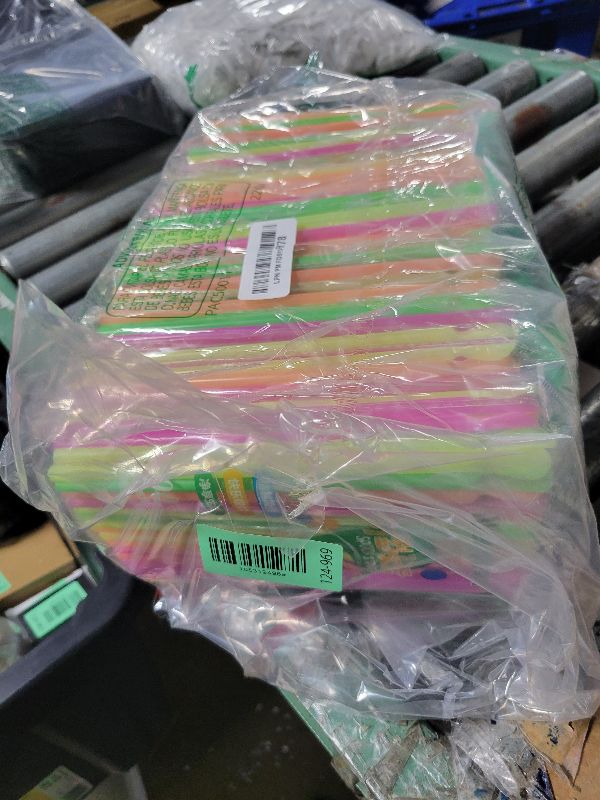 Photo 1 of 1200 Pieces Disposable Spoon Straws - Colorful Long Milkshake Plastic Straws
