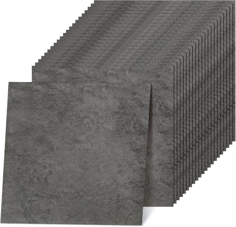 Photo 1 of (black/grey) (used/fair) Spiareal 48 Pieces Peel and Stick Floor Tiles Vinyl Flooring 12 x 12 Inch Stick on Floor Tile Self Adhesive Waterproof DIY for Bathroom Kitchen Bedroom Living Room(Black Marble)