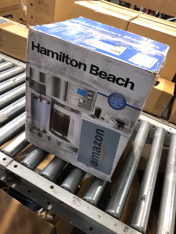 Photo 1 of Hamilton Beach 49933 2-Way 12 Cup Programmable Drip Coffee Maker & Single Serve Machine, Glass Carafe, Auto Pause and Pour, White