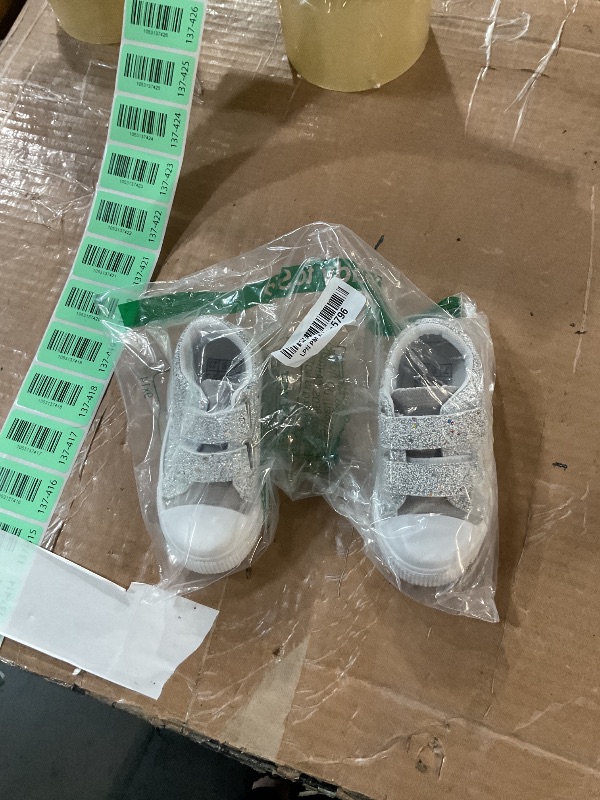 Photo 1 of (SIZE 11) (KIDS) EUXTERPA Kids Toddler Sneakers Girls Canvas Shoes Walking Sneaker with Easy Fasten Strap, Silver Glitter, Little Kid Size 11