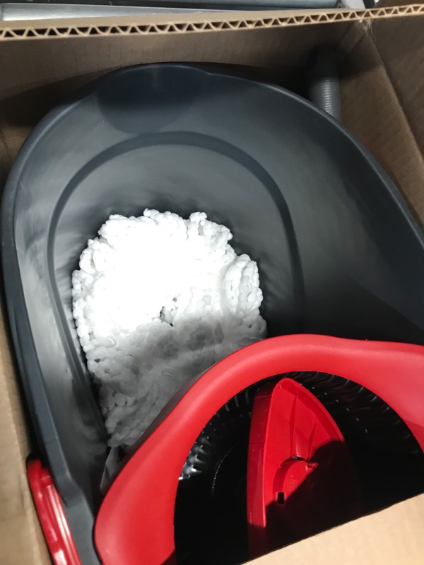 Photo 1 of (used)(incomplete) O-Cedar EasyWring Microfiber Spin Mop, Bucket Floor Cleaning System, Red, Gray, Standard