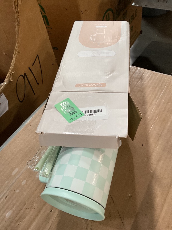 Photo 1 of ***(MAJOR DAMAGE/ SEE NOTES)***SANDJEST Checkered Tumbler with Handle 40oz, Mint Checker Cup Stainless Steel Insulated Tumblers Coffee Travel Mug Cups with Straw, Gifts for Women Girls Teen Birthday Christmas
