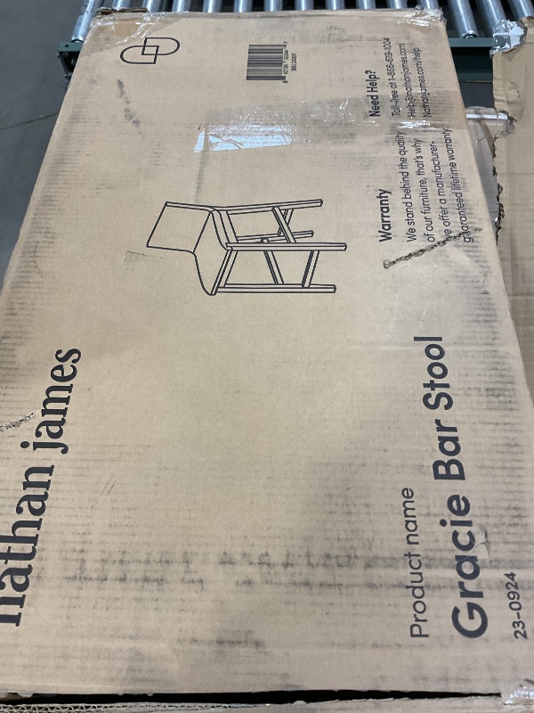 Photo 1 of ****FOR PARTS ONLY/ MISSING ASSEMBLY PIECES**** Nathan James Gracie Modern Counter Height Bar Stool with Back, Counter Stool Upholstered Chair with Natural Flax White Fabric and Brushed Light Brown Wooden Legs, Natural Flax/Brown