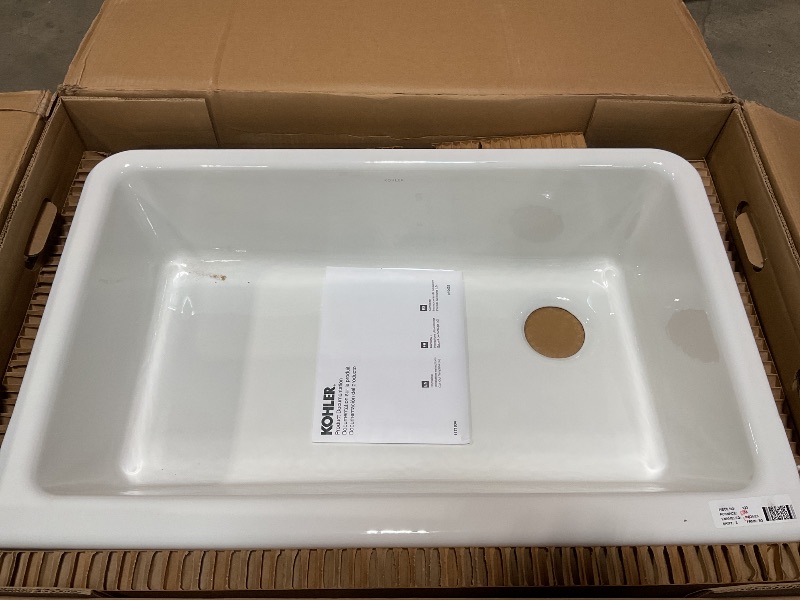 Photo 1 of **MINOR DAMAGE**Kohler 6489-0 Whitehaven® 35-3/4" undermount single-bowl farmhouse kitchen sink, White