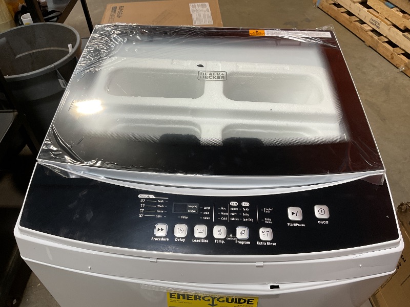 Photo 1 of ***MAJOR DENTS***BLACK+DECKER 3.0 Cu. Ft. Portable Washer, 26.5 lb. Capacity Washing Machine, 6 Cycles, Quick Connect Sink Adapter and Drain Hose Included, Transparent Lid & LED Display, BPW30MW, White