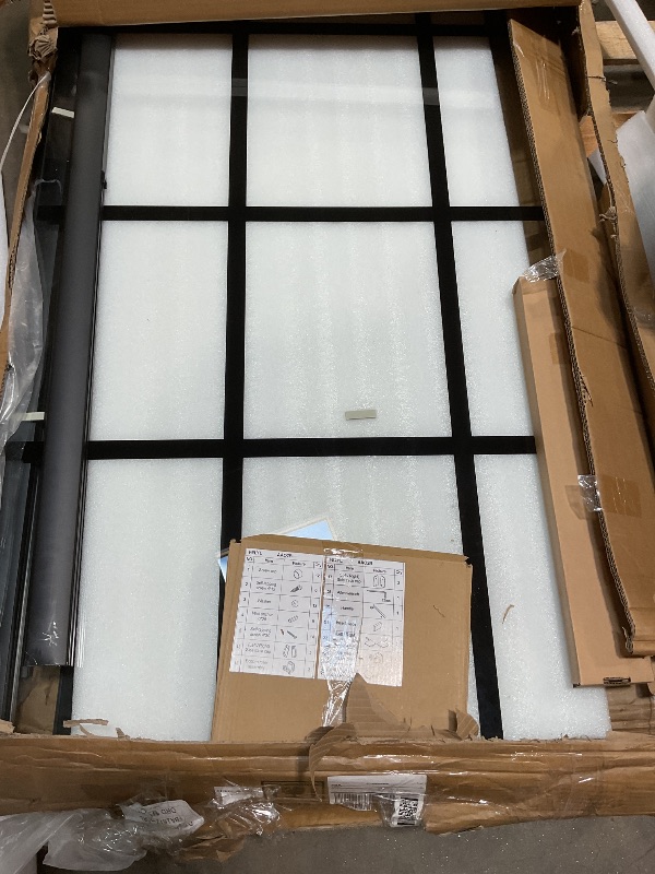 Photo 1 of **MINOR DAMAGE ***FELYL 56-60" W x 72" H Framed Grid Pattern Single Sliding Shower Door with 1/4" (6mm) Clear SGCC Tempered Glass in Matte Black Finish, Reversible Installation