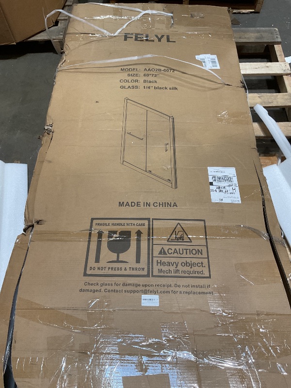 Photo 1 of **MINOR DAMAGE ***FELYL 56-60" W x 72" H Framed Grid Pattern Single Sliding Shower Door with 1/4" (6mm) Clear SGCC Tempered Glass in Matte Black Finish, Reversible Installation