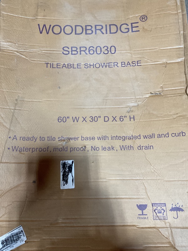 Photo 1 of ***USED***Tileable Shower Base 60"x30" with Integrated Center PVC Drain, Ready for Tile, 30-Inch Depth by 60-Inch Width, SBR6030 Tileable