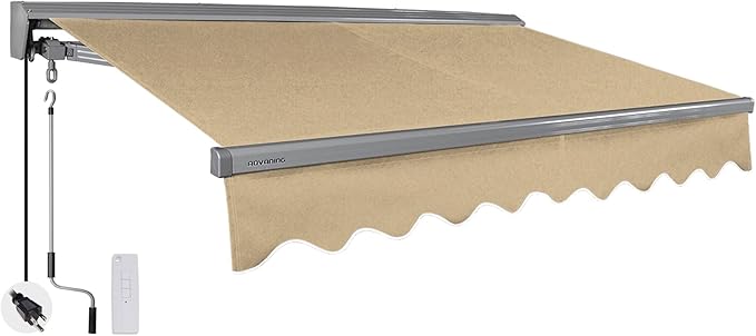 Photo 1 of ***USED/MINOR DAMAGE/NO REMOTE/DIRTY FROM TRANSPORT***ADVANING Classic Series 12'X10' Electric Retractable Awning, 100% Acrylic UV+ Sun Shade Canopy, Light Taupe (Solid), EA1210-A013H